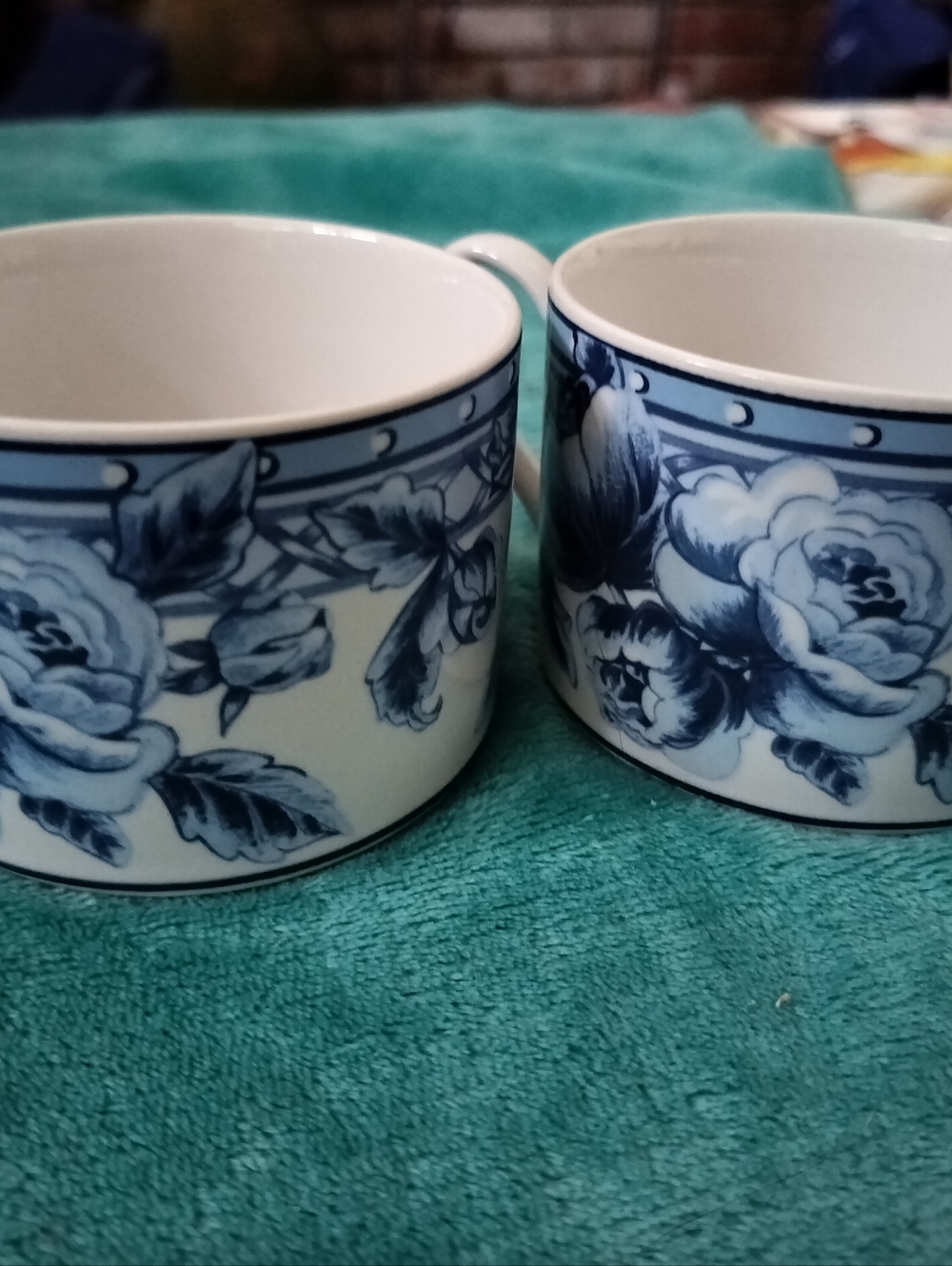 Vintage PTS International Interiors Stoneware Mugs Cottage Rose Set of 2